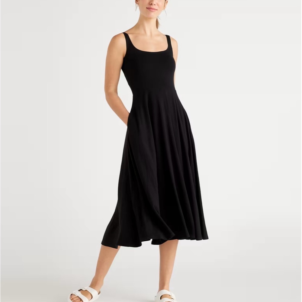 Quince Black Sleeveless Square Neck Midi Sundress